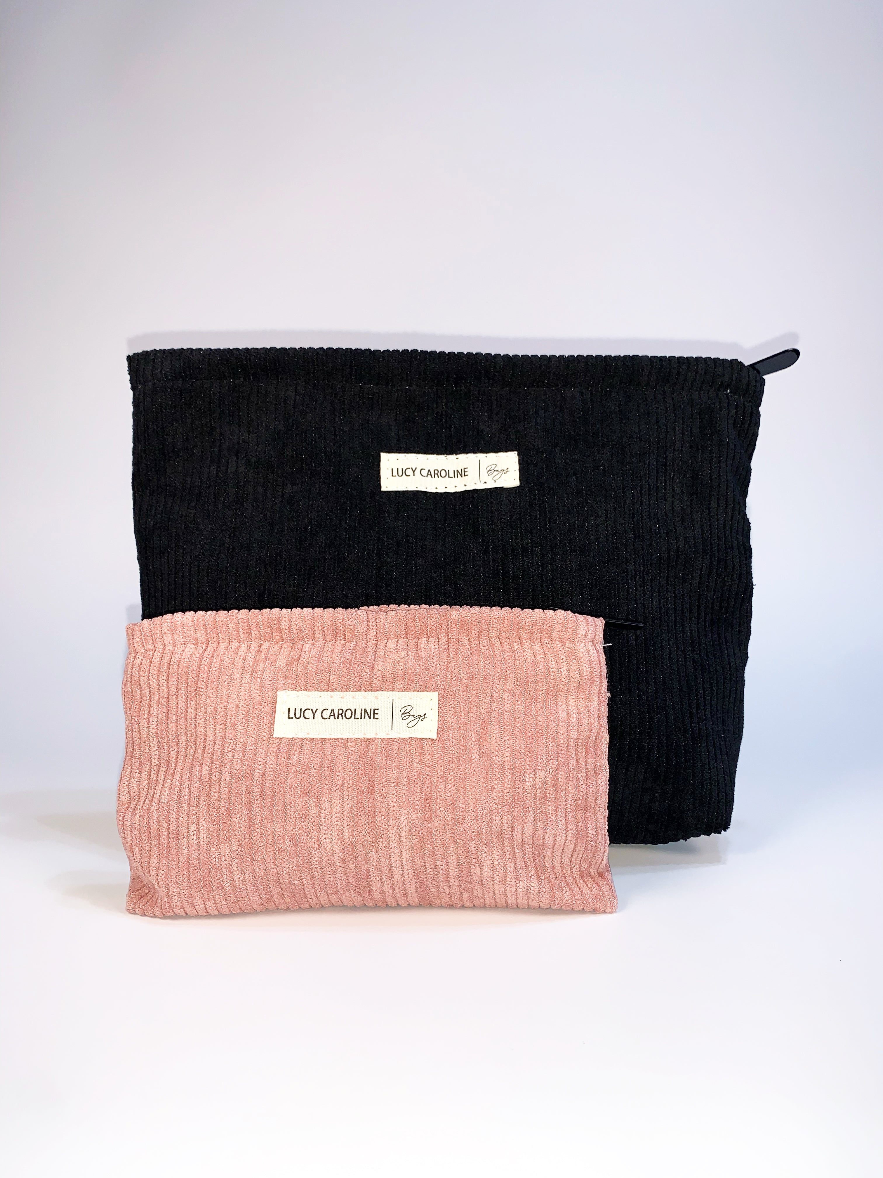 Black & Pink Corduroy Cosmetic Bag Set