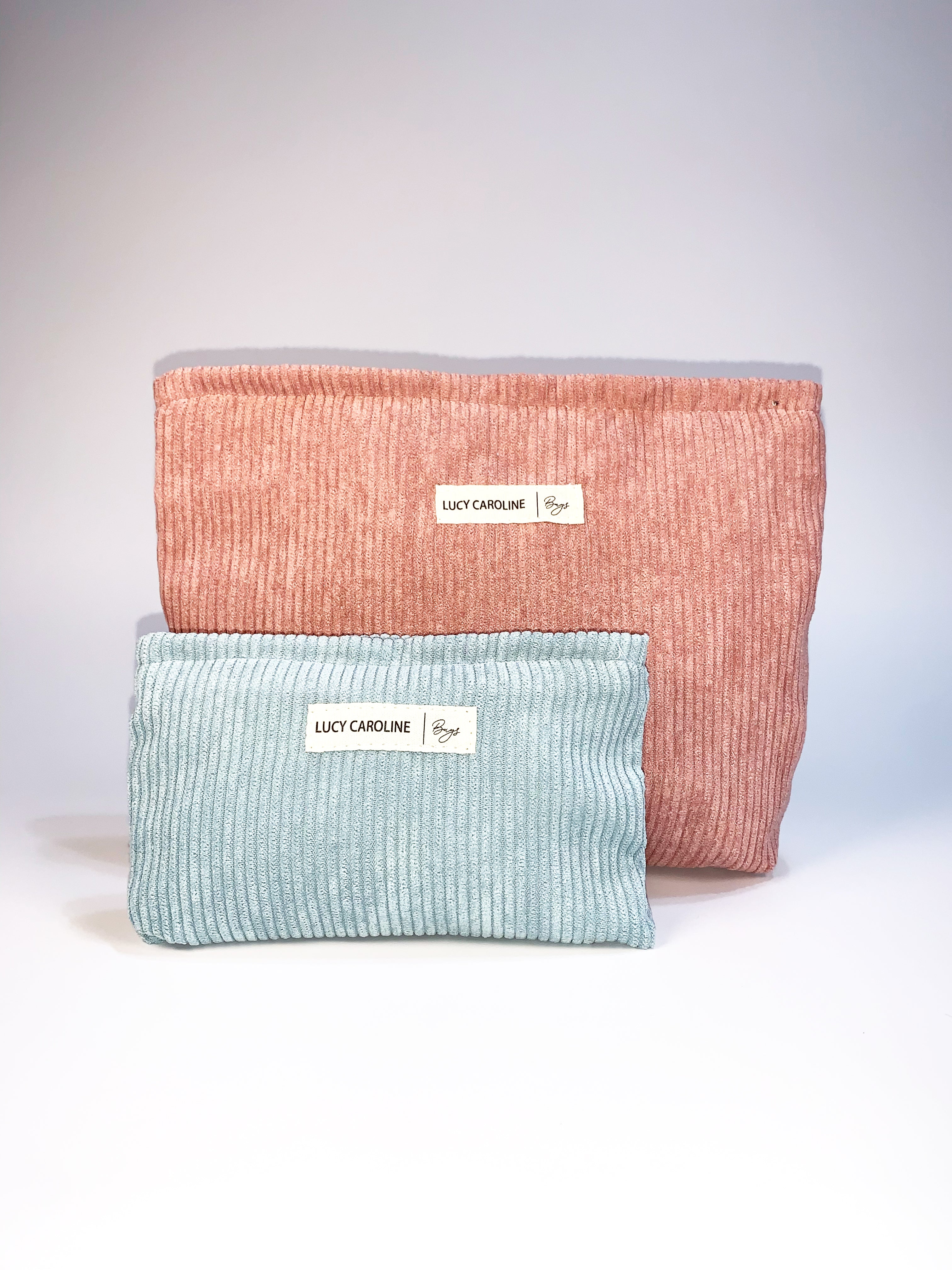 Pink & Blue Corduroy Cosmetic Bag Set